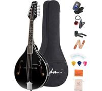 ADM Music A Style - Instrumento de mandolina acústica con estuche, mandolinas de madera, kit para principiantes para niños y adultos, color negro