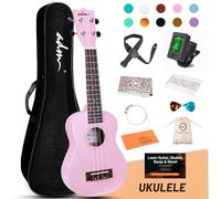 ADM Ukelele para principiantes, kit de ukelele hawaiano de madera de sapelewood para estudiantes adultos, paquete de ukelele profesional con lecciones gratis, correa de bolsa de concierto, afinador de