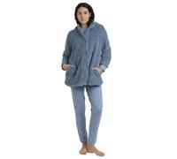 ADMAS Bata Mujer Invierno 100% Poliéster - Bata de Mujer Larga con Capucha, Botones y Bolsillos en Tejido Borreguito Suave Soft Home, Color Azul, Tall