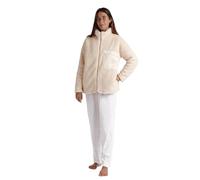 ADMAS Bata Mujer Invierno 100% Poliéster - Bata de Mujer Larga con Cremallera y Bolsillos en Tejido Borreguito Suave Soft Home, Color Beige, Talla S