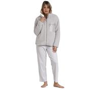 ADMAS Bata Mujer Invierno 100% Poliéster - Bata de Mujer Larga con Cremallera y Bolsillos en Tejido Borreguito Suave Soft Home, Color Perla, Talla S