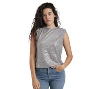 ADMAS Camiseta Mujer con Hombreras Lentejuelas de Poliéster y Elastano con Cuello Redondo Detalles de Lentejuelas Diseño de Exterior y Estilo Femenino para Verano Color Perla Talla M