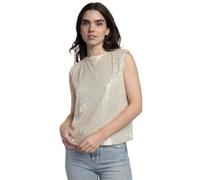 ADMAS Camiseta Mujer con Hombreras Lentejuelas de Poliéster y Elastano con Cuello Redondo Detalles de Lentejuelas Diseño de Exterior y Estilo Femenino para Verano Color Cava Talla M