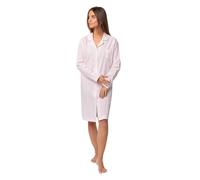 ADMAS Camisón Mujer Invierno 100% Algodón - Camisón de Mujer Abierto de Manga Larga en Popelín con Cuello de Solapa y con Botones, Raya Tejida con DET