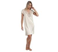 ADMAS Classic Camisola Mujer Verano Satén - Camisón Manga Caída con Puntilla Guipur, Escote Barco, Detalle Lencero y Tejido Brillante, Estilo Elegante