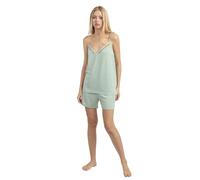 ADMAS Classic Pijama Mujer Tirantes Fresh Air de Modal y Elastano con Cuello Pico Pantalón Corto Puntilla Guipur y Dos Colores para Verano Color Verde