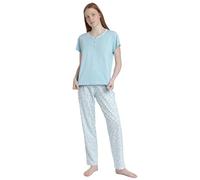 ADMAS Classic Pijama Mujer Verano Algodón - Pijama Manga Corta Mujer - Pantalón Largo con Cinturilla Ajustable Estampado, 50% Algodón 50% Modal, Tejid