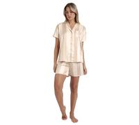 ADMAS Classic Pijama Mujer Verano Satén - Pijama Abierto Manga Corto Mujer - Pantalón Corto con Cinturilla Ajustable Estampado, 100% Poliéster, Tejido