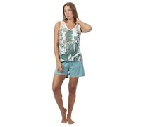 ADMAS Garden Pijama Mujer Sin Mangas Mint Garden de Algodón y Viscosa con Cuello Pico Pantalón Corto Detalle Estampado y Diseño Ligero de Verano Color Aqua Talla S