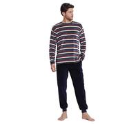 ADMAS Magnific Pijama Hombre Invierno Manga Larga Velour Stripes de Terciopelo con Cuello Redondo y Pantalón Largo - Cinturilla Ajustable y Bolsillos