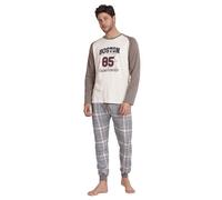 ADMAS Pijama Hombre Invierno Manga Larga Boston de Algodón con Cuello Redondo y Pantalón Estampado - Cinturilla Ajustable, Puños y Bolsillos - Diseño