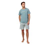 ADMAS Pijama Hombre Manga Corta Let´S Go Travel Green de Algodón con Cuello Redondo Pantalón Corto Punto Slub Relieve y Bolsillos Laterales Color Verde Talla L