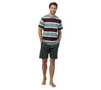 ADMAS Pijama Hombre Manga Corta Stripes Kings of The Road de Algodón con Cuello Redondo Pantalón Corto Raya Tejida Bordados y Bolsillos Laterales Color Verde Talla M