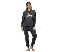 ADMAS Pijama Mujer Invierno Manga Larga Cute Teddy de Tejido Micropolar Calentito con Cuello Redondo y Pantalón Largo - Cinturilla Ajustable y Goma en