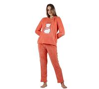 ADMAS Pijama Mujer Invierno Manga Larga Hello Winter de Tejido Grueso Calentito con Cuello Redondo y Pantalón Largo Corel - Cinturilla Ajustable y DIS