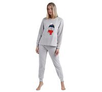 ADMAS Pijama Mujer Invierno Manga Larga Morning Mouse de Tejido Micropolar Calentito con Cuello Redondo y Pantalón Largo - Cinturilla Ajustable y Goma