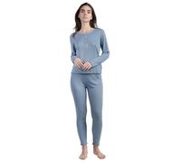ADMAS Pijama Mujer Invierno Poliéster, Algodón - Pijama de Mujer Canalé Soft de Manga Larga con Tapeta y Pantalón Largo, Puntilla y Cinturilla Ajustab