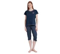 ADMAS Pijama Mujer Verano 100% Algodón - Pijama Manga Corta Mujer - Pantalón Pirata con Cinturilla Ajustable Estampado, 100% Algodón, Tejido Suave al Tacto, Marino Talla XXL