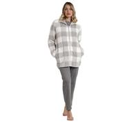 ADMAS Stay AT Home - Bata Mujer Invierno Calentita Cuadros con Cremallera y Bolsillos - Batas de Casa con Tejido Suave Corel en Color Gris - Ideal par