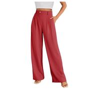 ADMAY 2024 - Pantalon habillé à Jambes larges Pantalon habillé Taille Haute pour Femme Vestidos Mujer Invierno (Red, XXL)