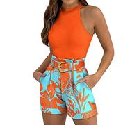 ADMAY Conjunto de dos piezas de Leggins Deportivos Casual Shorts Non Positioning Suit Short Left Leopard Women Print Sports Women Trajes & Set Pantalón Gris, A2-naranja, L