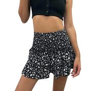 Admay - Falda de cintura alta casual para mujer, falda corta con volantes de playa, estampado floral, cintura alta, casual, para mujer, falda de rodilla, A3-le negro, M