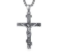 ADMETUS Collar de crucifijo para hombre, plata de ley 925, cruz ortodoxa, colgante de cruz, protección de joyas, regalos religiosos, Plata esterlina, No es una piedra preciosa