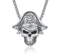 ADMETUS Collar de plata de ley 925 con cabeza de calavera, joyería gótica punk, regalos hiphop para hombres con cadena redonda de 2,5 mm + 5 cm, Plata esterlina, No es una piedra preciosa