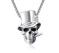 ADMETUS Collar de plata de ley 925 con cabeza de calavera, joyería gótica punk, regalos hiphop para hombres con cadena redonda de 2,5 mm + 5 cm, Plata esterlina, No es una piedra preciosa
