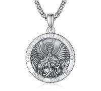 ADMETUS Collar de plata de ley San Uriel para hombre, colgante de San Uriel el Arcángel, medalla de protección de amuleto, joyería religiosa, 24 * 24 mm, Plata esterlina, No es una piedra preciosa