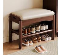 ADMIHQECS Banco Zapatero de Entrada con cojín de Cuero, Banco Organizador de Zapatos de Madera Maciza para entradas Pasillos(Walnut,45X30X40CM)