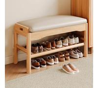 ADMIHQECS Banco Zapatero de Entrada con cojín de Cuero, Banco Organizador de Zapatos de Madera Maciza para entradas Pasillos(Wood,80X30X40CM)