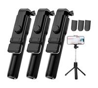 Admissioni 6 in 1 Wireless Bluetooth Selfie Stick, with Detachable Remote & Light, 360° Rotating Retractable Selfie Stick Tripod for GoPro and Phone, 3 Light Modes, 2.6 FT (Black,3PCS)