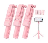 Admissioni 6 in 1 Wireless Bluetooth Selfie Stick, with Detachable Remote & Light, 360° Rotating Retractable Selfie Stick Tripod for GoPro and Phone, 3 Light Modes, 2.6 FT (Pink,3PCS)