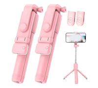 Admissioni 6 in 1 Wireless Bluetooth Selfie Stick, with Detachable Remote & Light, 360° Rotating Retractable Selfie Stick Tripod for GoPro and Phone, 3 Light Modes, 2.6 FT (Pink,2PCS)