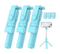 Admissioni 6 in 1 Wireless Bluetooth Selfie Stick, with Detachable Remote & Light, 360° Rotating Retractable Selfie Stick Tripod for GoPro and Phone, 3 Light Modes, 2.6 FT (Blue,3PCS)