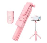 Admissioni 6 in 1 Wireless Bluetooth Selfie Stick, with Detachable Remote & Light, 360° Rotating Retractable Selfie Stick Tripod for GoPro and Phone, 3 Light Modes, 2.6 FT (Pink,1PCS)