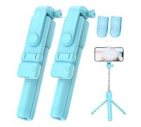 Admissioni 6 in 1 Wireless Bluetooth Selfie Stick, with Detachable Remote & Light, 360° Rotating Retractable Selfie Stick Tripod for GoPro and Phone, 3 Light Modes, 2.6 FT (Blue,2PCS)
