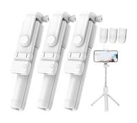Admissioni 6 in 1 Wireless Bluetooth Selfie Stick, with Detachable Remote & Light, 360° Rotating Retractable Selfie Stick Tripod for GoPro and Phone, 3 Light Modes, 2.6 FT (White,3PCS)