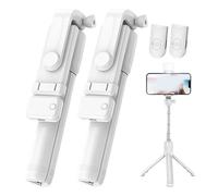 Admissioni 6 in 1 Wireless Bluetooth Selfie Stick, with Detachable Remote & Light, 360° Rotating Retractable Selfie Stick Tripod for GoPro and Phone, 3 Light Modes, 2.6 FT (White,2PCS)