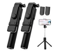 Admissioni 6 in 1 Wireless Bluetooth Selfie Stick, with Detachable Remote & Light, 360° Rotating Retractable Selfie Stick Tripod for GoPro and Phone, 3 Light Modes, 2.6 FT (Black,2PCS)