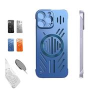Admitof Ultra-Thin Hollow Heat Dissipation Frameless for iPhone 16/15/14/13 Pro MAX, Hollow Magnetic Breathable Anti-Fall Case with Raised Camera Protection No Fingerprints Left (15Max,Blue)