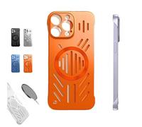 Admitof Ultra-Thin Hollow Heat Dissipation Frameless for iPhone 16/15/14/13 Pro MAX, Hollow Magnetic Breathable Anti-Fall Case with Raised Camera Protection No Fingerprints Left (13pro,Orange)