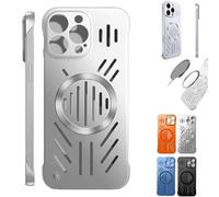 Admitof Ultra-Thin Hollow Heat Dissipation Frameless for iPhone, Hollow Magnetic Breathable Anti-Fall Mobile Phone Case with Raised Camera Protection for iPhone 16/15/14/13/12/11 (Silver,16plus)