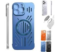 Admitof Ultra-Thin Hollow Heat Dissipation Frameless for iPhone, Hollow Magnetic Breathable Anti-Fall Mobile Phone Case with Raised Camera Protection for iPhone 16/15/14/13/12/11 (Blue,11promax)