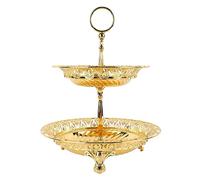 ADMYTHGB Bandeja de fruta de 2 niveles, bandeja de servir para cupcakes de metal redondo chapado en oro, elegante soporte de postres de 2 niveles para decoración de fiestas de boda en casa ave
