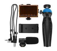 ADMYTHGB Kit de vídeo en Vivo portátil, Juego de fotografía para teléfono móvil con trípode de micrófono con luz de Relleno, Kit de vlogging para transmisión en Interiores y Exteriores, (Azul)