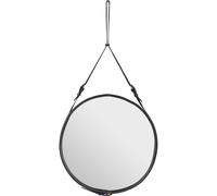 Adnet Espejo de Pared Circular Cuero Negro Ø70 cm