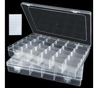 ADNEWX Caja clasificadora de 2 unidades, 36 compartimentos, para piezas pequeñas, caja de plástico ajustable con etiqueta para pendientes, semillas, perlas, tornillos, mini mercancías
