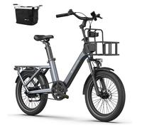 Ado AirOneUltra Bicicleta Electrica Familiar Adultos, Neumático de 20×2,4'', Motor Bafang,40 NM, Soporte Mik, Accesorios Ado, BateríA ExtraíBle, Autonomía,Cesta Plegable (Gris Claro de Luna)